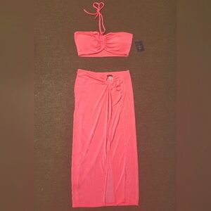 Almost Famous pink women's bandeau/ skirt set size large NWT